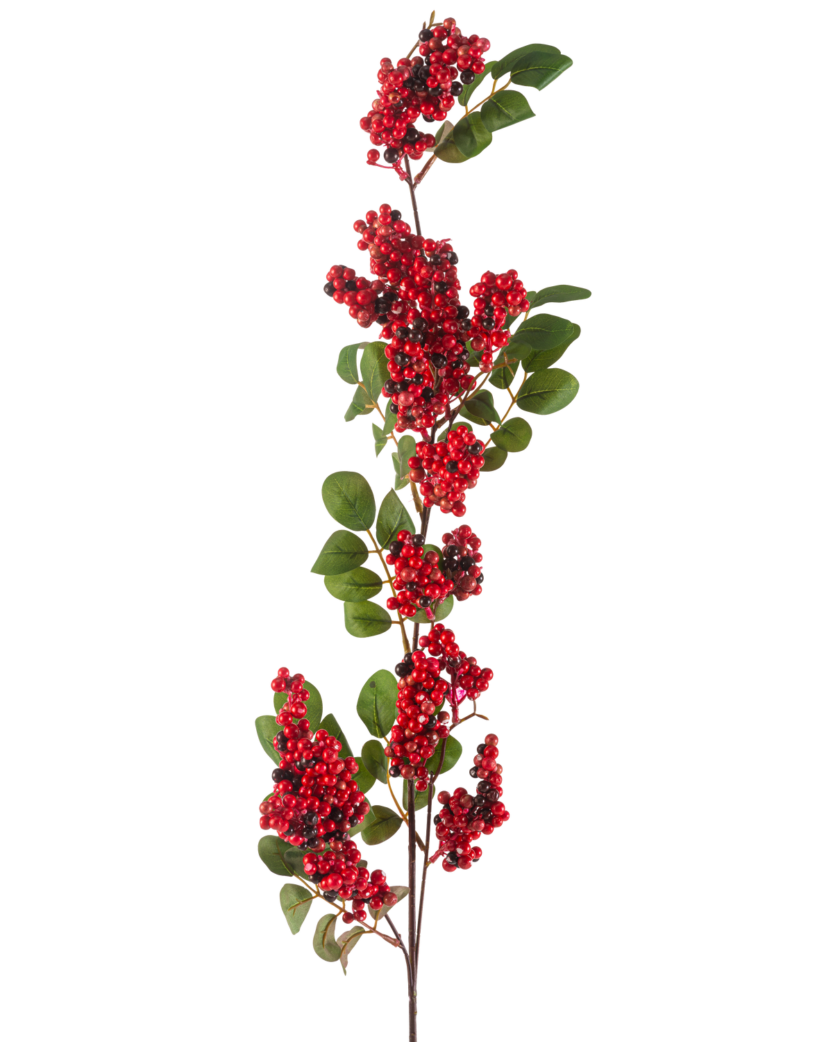 The Artificial Flower Berries 104 cm red has a single branch with clusters of small, bright red berries and green leaves against a white background.