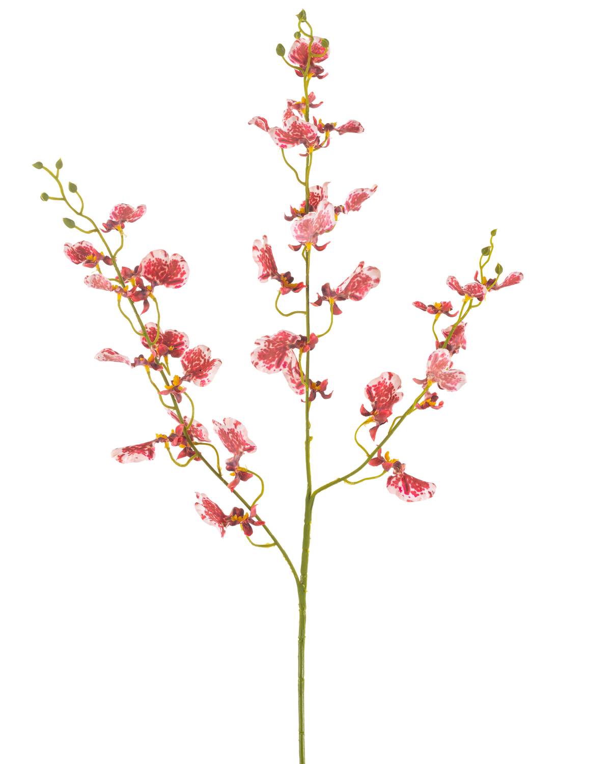 A single red Artificial Flower Orchid 98 cm with multiple branches, each with clusters of vibrant flowers, against a plain white background.