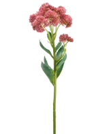 A single stem of the Artificial Flower Sedum 57 cm mauve features bunches of small, star-shaped mauve flowers and green leaves, depicted against a white background.