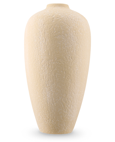Een hoge, gestructureerde Vaas Calm Bloom-vaas in gebroken wit, met een hoogte van 42 cm en een smalle opening aan de bovenkant, afgebeeld tegen een effen witte achtergrond.