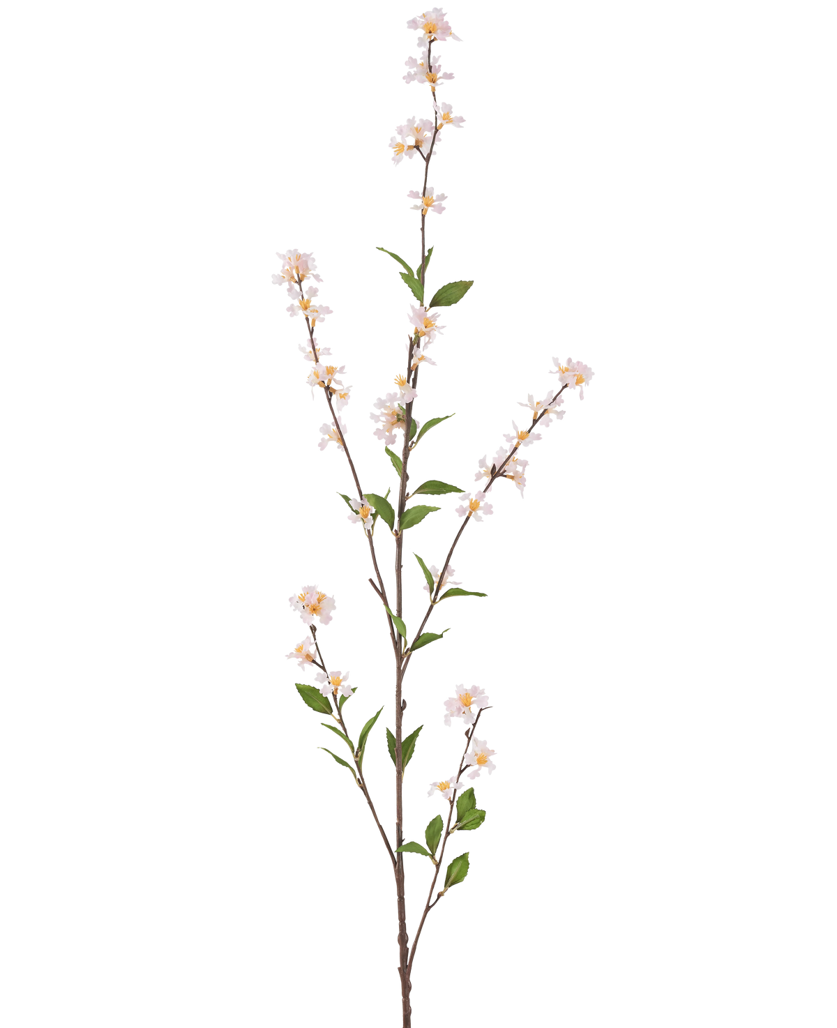The Artificial Flower Flowers 119 cm blush is a tall, slender artificial branch with delicate white blossoms and green leaves over the entire length, against a plain white background.