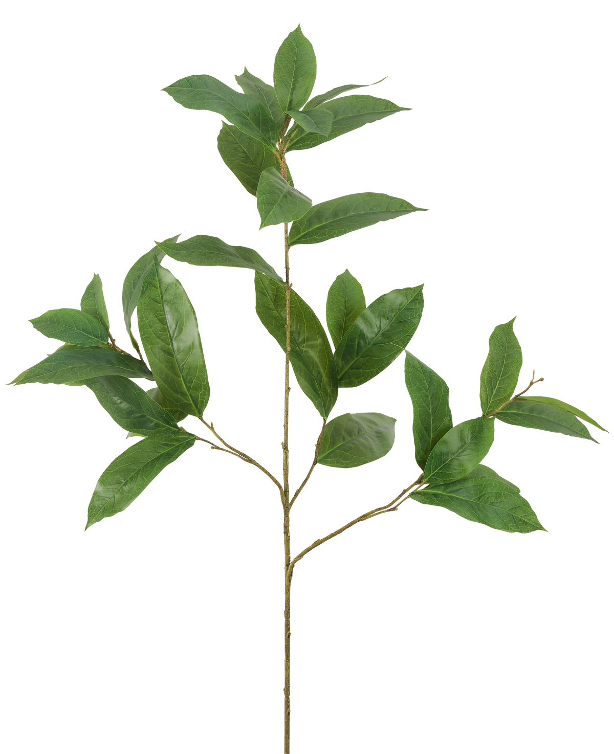The Artificial Branch Leaves 102 cm green has a single slender branch with multiple offshoots, each decorated with several elongated, glossy green leaves, against a plain white background.