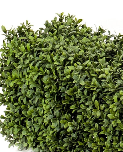 The Artificial Boxwood Hedge UV 100x20x25 cm has a dense, square mat of artificial boxwood leaves in different shades of green against a white background.