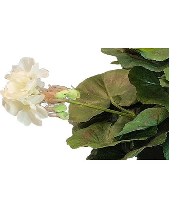 The Artificial Geranium 40 cm white has light white flowers, green flower buds and large round leaves - a fresh, natural beauty as an artificial plant accent, especially striking against a white background.