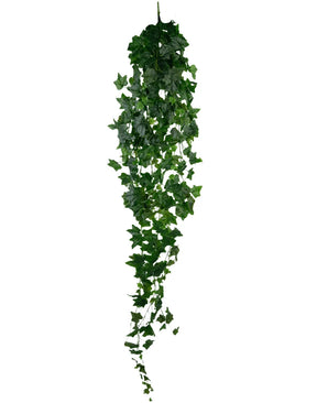 De Kunst Klimop 180 cm groen is een lange, slingerende kunstklimop met dichte groene bladeren, verticaal hangend tegen een witte achtergrond.