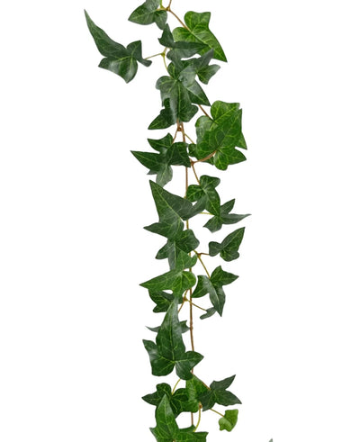 The Artificial hanging plant Ivy Boston Garland 180 cm green is a lifelike green ivy with pointed leaves, designed to climb vertically against a white background.