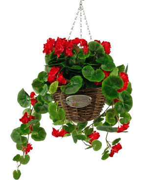 Artificial Begonia Red in Basket UV-resistant 70cm