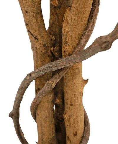 A close-up of the Artificial Plant Ficus Green/white 90 cm shows the brown branches with a vine winding around them, against a white background.