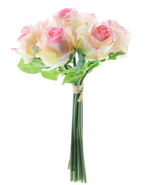 Artificial rose bouquet 7 Roses Real Touch cream/pink 30 cm