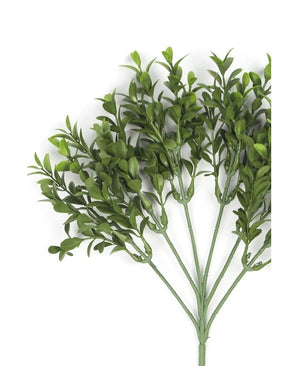 The Artificial Buxus Branch 47 cm UV flame retardant is a lifelike artificial leaf stem with multiple branches, made of high-quality plastic, fanned out against a plain white background.