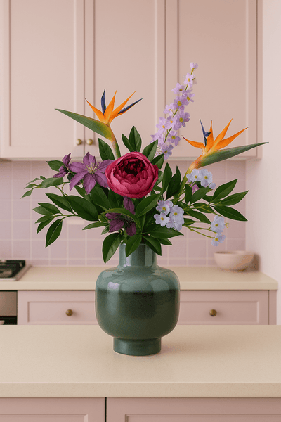 Zijden kunstbloemen boeket Caribbean Sunset