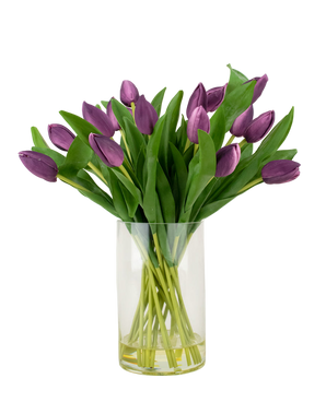 Silk Artificial bouquet tulips in vase purple