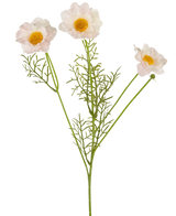 The Artificial Rose Collar Real Touch White/Pink 50cm has three light pink and white artificial flowers with yellow centers and delicate green leaves on long stems, beautifully displayed against a plain white background.