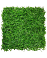 De Kunsthaag varen/conifeer 50x50 cm is een dichte, vierkante mat van levendig groen gebladerte met kleine blaadjes, van bovenaf gezien op een witte achtergrond, die lijkt op een weelderige, natuurlijke groene haag met een gelijkmatig, gestructureerd oppervlak.