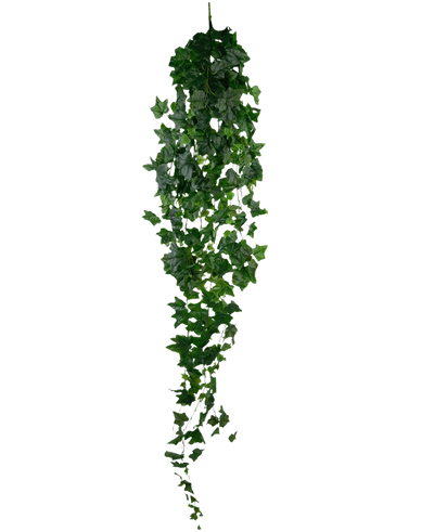 De Kunst Klimop 180 cm groen is een lange, slingerende kunstklimop met dichte groene bladeren, verticaal hangend tegen een witte achtergrond.