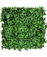 De Kunsthaag Klimop 50x50 cm UV is een vierkant paneel dicht bedekt met levendige groene kunstmatige klimopbladeren, die een weelderige, natuurlijke uitstraling geven tegen elke effen achtergrond.
