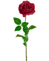The Artificial Rose Real Touch 53 cm red is a single artificial rose with a long green stem and several leaves, isolated on a white background.