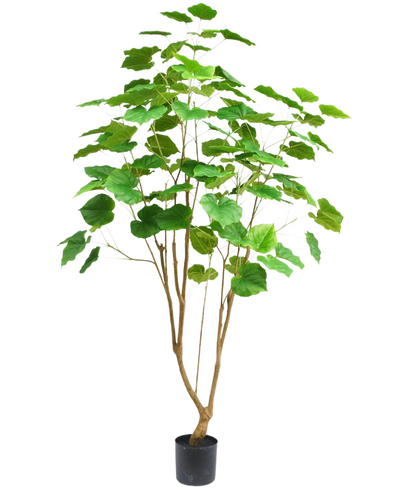 De Kunstplant Ficus 180 cm is een hoge kamerplant in pot met meerdere slanke bruine stengels en grote groene bladeren, afgebeeld tegen een effen witte achtergrond.