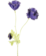 The Artificial Flower Poppy 73 cm has three delicate purple flowers - two open, one partially closed - with light green stems and leaves, against a plain white background.