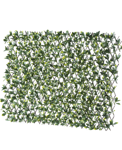 De Kunsthaag Prunus Uitschuifbaar 200x100 cm is een rechthoekig paneel van kunstgroene bladeren op een kunststof rooster, dat zorgt voor een weelderige, dichte uitstraling van je ruimte.