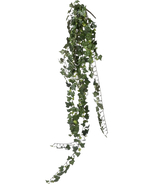 A single strand of artificial ivy hanging plant 125 cm fire retardant with dark green, heart-shaped leaves hangs down against a plain white background.