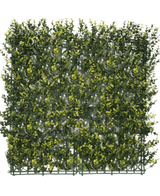 The Artificial Hedge Boxwood Yellow 50x50 cm UV is a square panel of dense artificial green foliage with yellow leaves, designed to resemble a hedge or garden wall, against a plain white background.