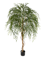 The Artificial Willow Tree 210 cm is a tall artificial tree with slender, hanging green leaves and a twisted brown trunk against a plain white background.
