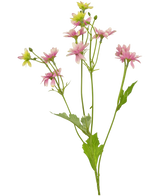 The Artificial Flower Madelief 55 cm pink is an artificial flower with a single green stem with several branches, each decorated with delicate pink and white daisy-like flowers and serrated green leaves, depicted against a white background.