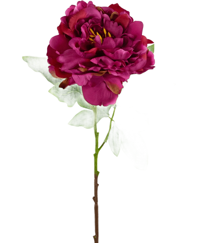 De Kunstbloem Pioen 61 cm roze is een kunstmatige donkerroze pioenroos met gelaagde bloemblaadjes, groene bladeren en een lange steel, afgebeeld tegen een effen witte achtergrond.