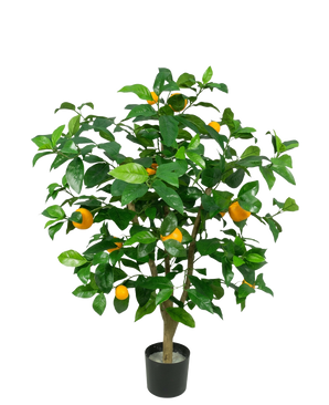 An Artificial Lemon Tree 90 cm with vibrant green leaves and lifelike yellow lemons, against a plain white background.
