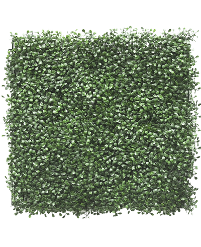 The Artificial Hedge Boxwood 50x50 cm UV has densely packed artificial green leaves, creating a lush hedge or vertical garden look, perfect to brighten up any space.