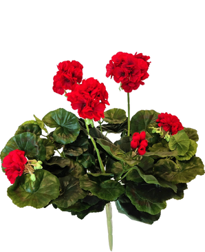 A vibrant cluster of 40 cm Artificial Geranium with round green leaves on multiple stems, against a plain white background.