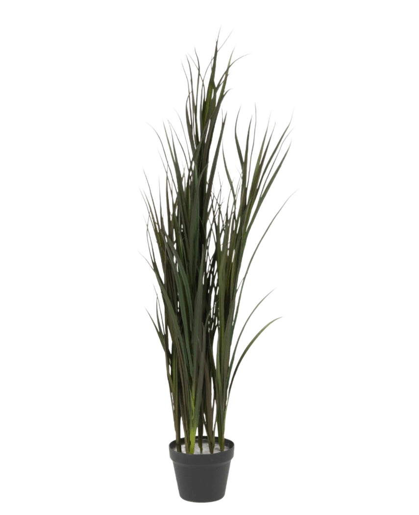 The Artificial Grass Bordeaux UV 120cm is a tall artificial grass plant with slender green blades in a simple black pot, against a plain white background.