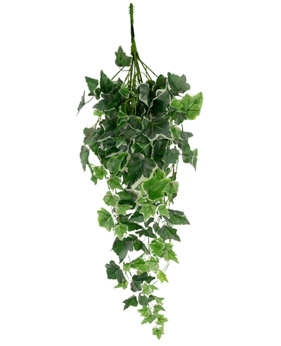 De Kunst Klimop 70 cm groen/wit heeft kunstmatige klimopbladeren in groen met witte randen, gerangschikt in een cascadevorm en weergegeven tegen een effen witte achtergrond.