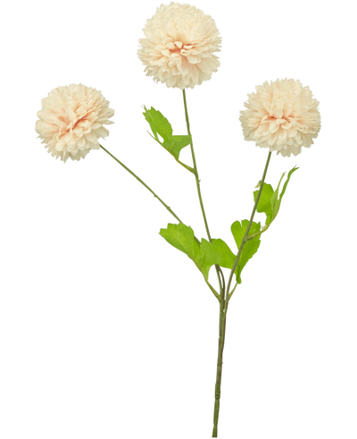 Een enkele stengel Kunstbloem Jilly 70 cm roze heeft drie grote, ronde, roze dahlia bloemen en verschillende groene bladeren, tegen een effen witte achtergrond.