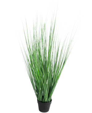 The Artificial Grass Plant Onion 130 cm fire retardant is an ornamental grass plant in a pot with long, slender green leaves, against a plain white background.