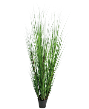 The Artificial Grass Plant Onion 170 cm is a tall, fire-retardant artificial grass plant with long, thin green blades in a compact black pot, depicted against a plain white background.