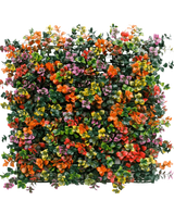The Artificial Hedge Pachysandra multi-color 50x50 cm UV is a square panel with dense artificial green leaves and small orange, pink, yellow and purple flowers for a colourful, lively vertical garden effect.