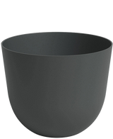 De Plantenbak Havanna Ø30cm x H25cm is een donkergrijze, ronde bloempot met een brede opening en minimalistisch design, gemaakt van glad materiaal en afgebeeld tegen een witte achtergrond.
