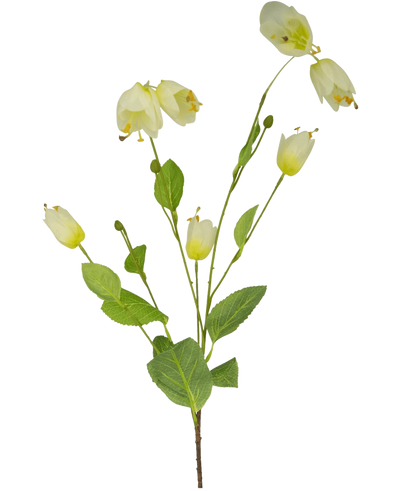 Een Kunstbloem Parelmoervlinder 94 cm groot met een enkele groene steel, meerdere witte klokvormige bloemen en meerdere groene bladeren op een effen witte achtergrond.